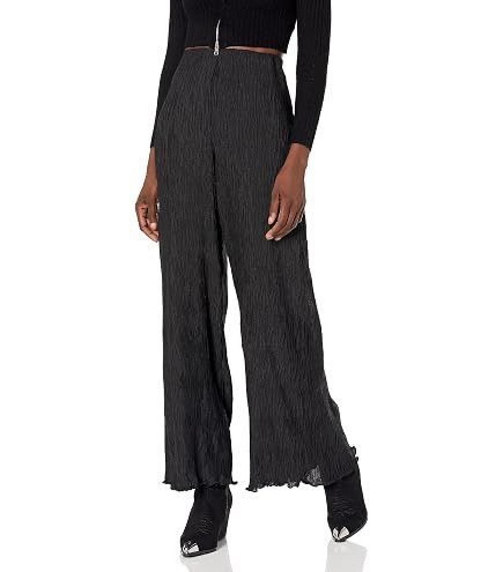 ASTR The Label Black Crinkle Pull On Wide Leg Pants Size Large